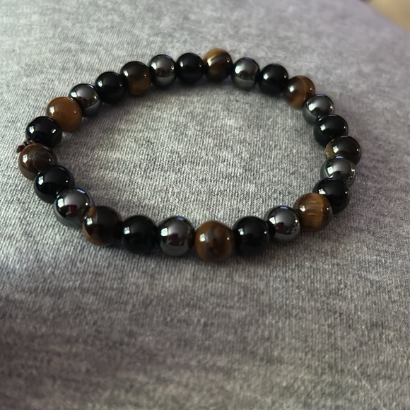 Tigers eye Hematite Obsidian Beaded Bracelet - Picture 1 of 6